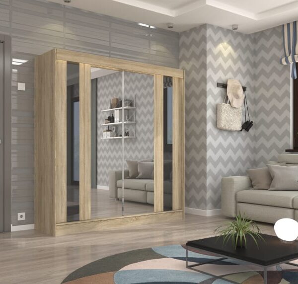 Tolóajtós szekrény tükörrel és Üveg_díszlel KEITA