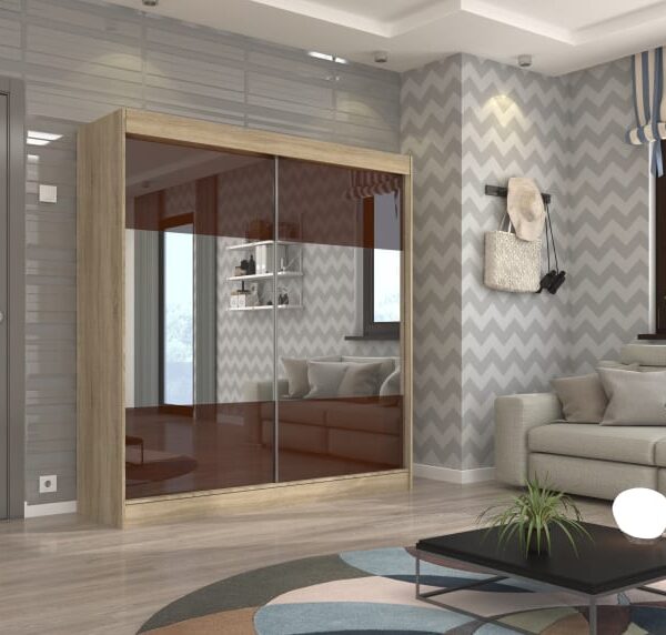 Tolóajtós szekrény tükörrel és Üveg_díszlel TAMOS