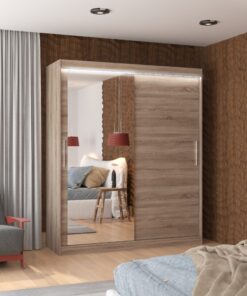 Tolóajtós szekrény tükörrel és LED világítással TOM 180