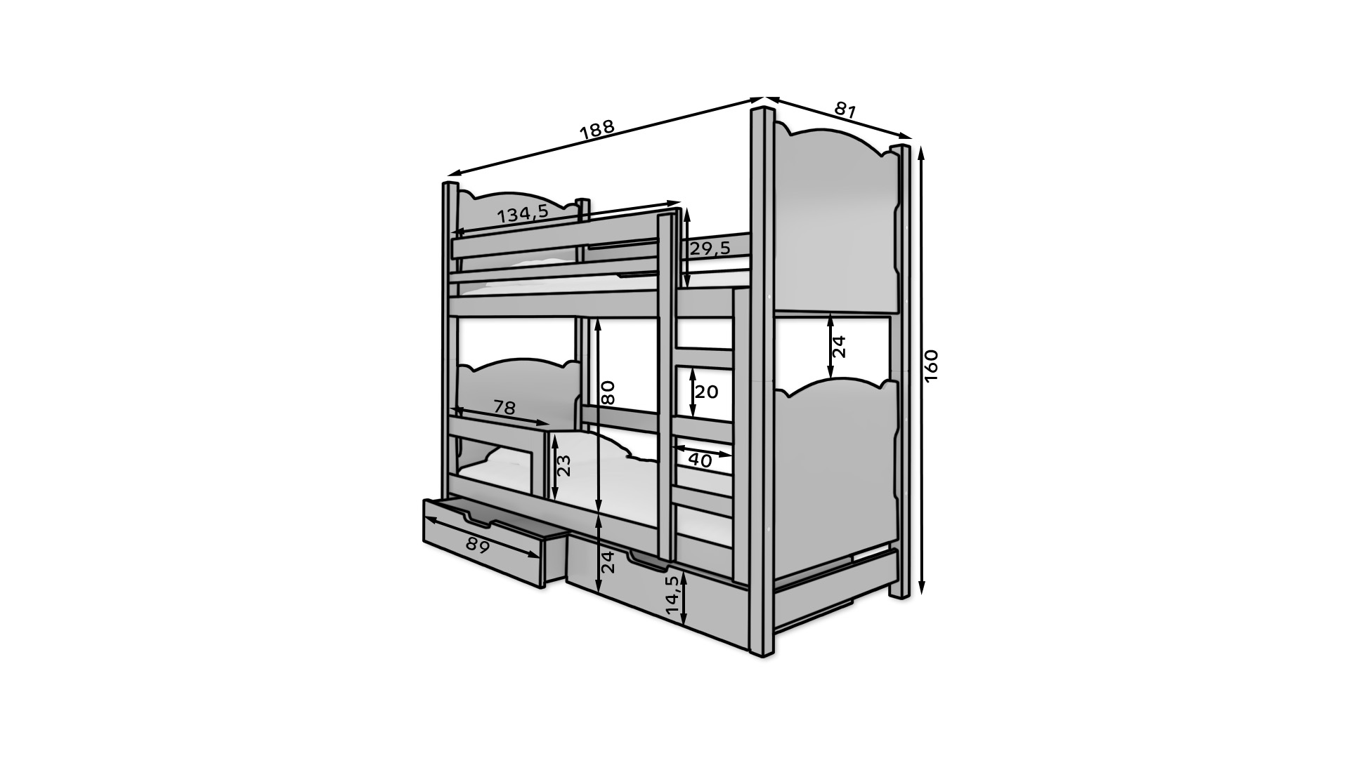 Kétszemélyes emeletes ágy matracokkal MARABA - Image 3