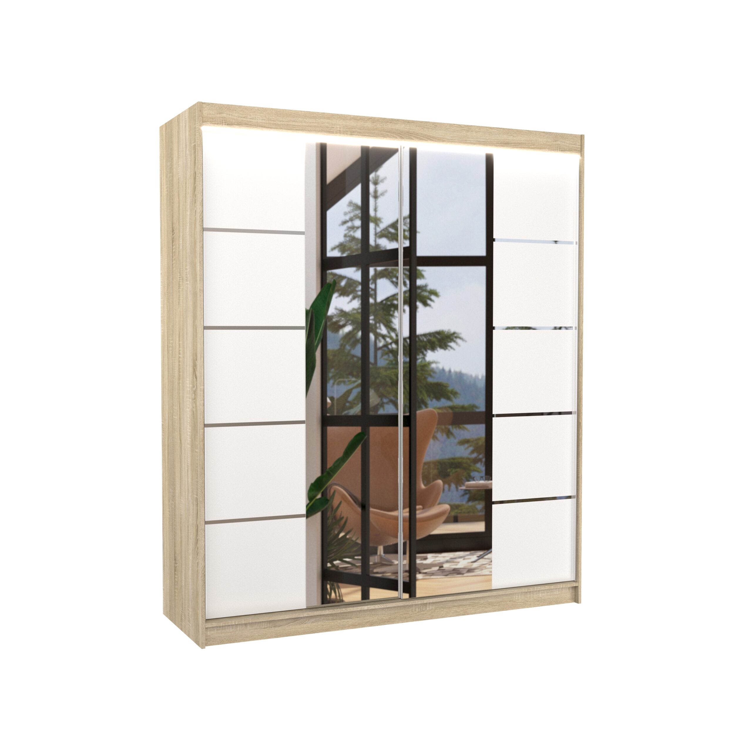 Tolóajtós szekrény tükörrel és LED világítással TRAVES 180 - Image 2