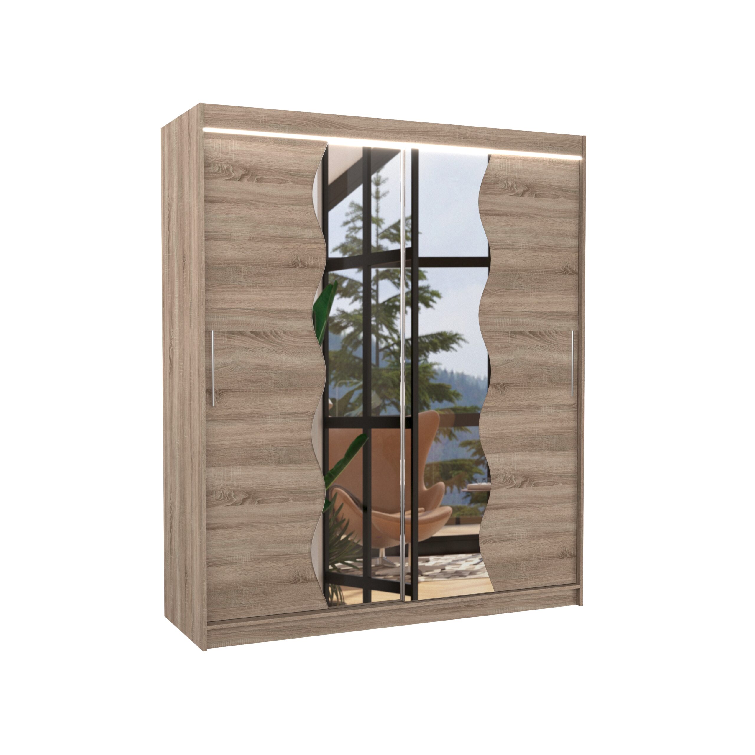 Tolóajtós szekrény tükörrel és LED világítással KANSAS 180 - Image 2