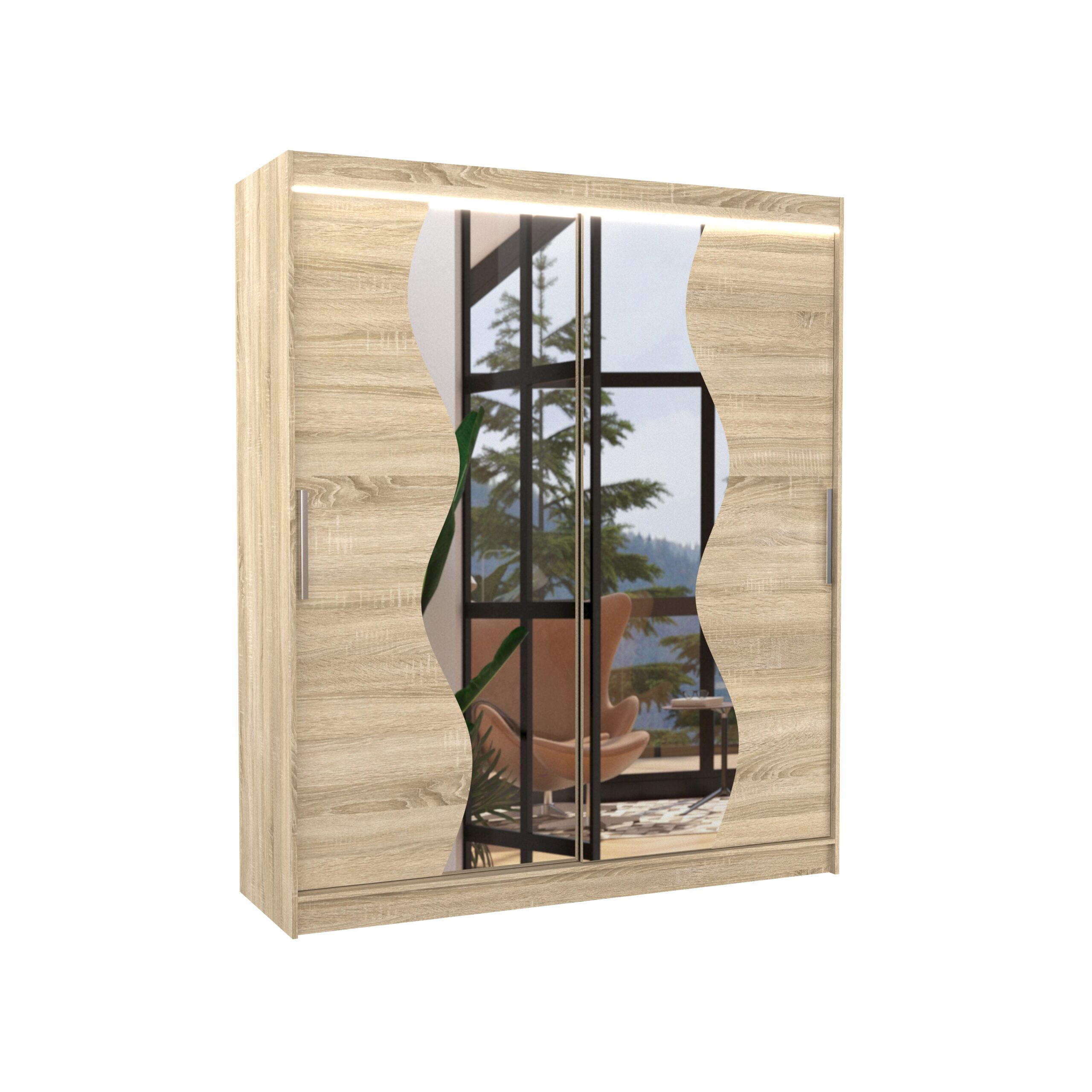 Tolóajtós szekrény tükörrel és LED világítással MEDISON 180 - Image 2