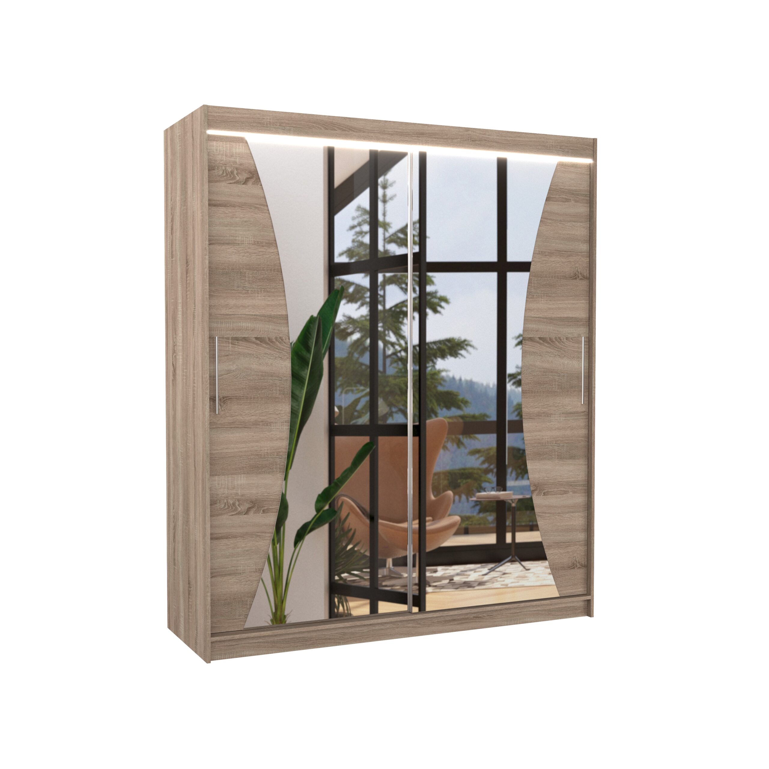 Tolóajtós szekrény tükörrel és LED világítással CHARLOTTE 180 - Image 2