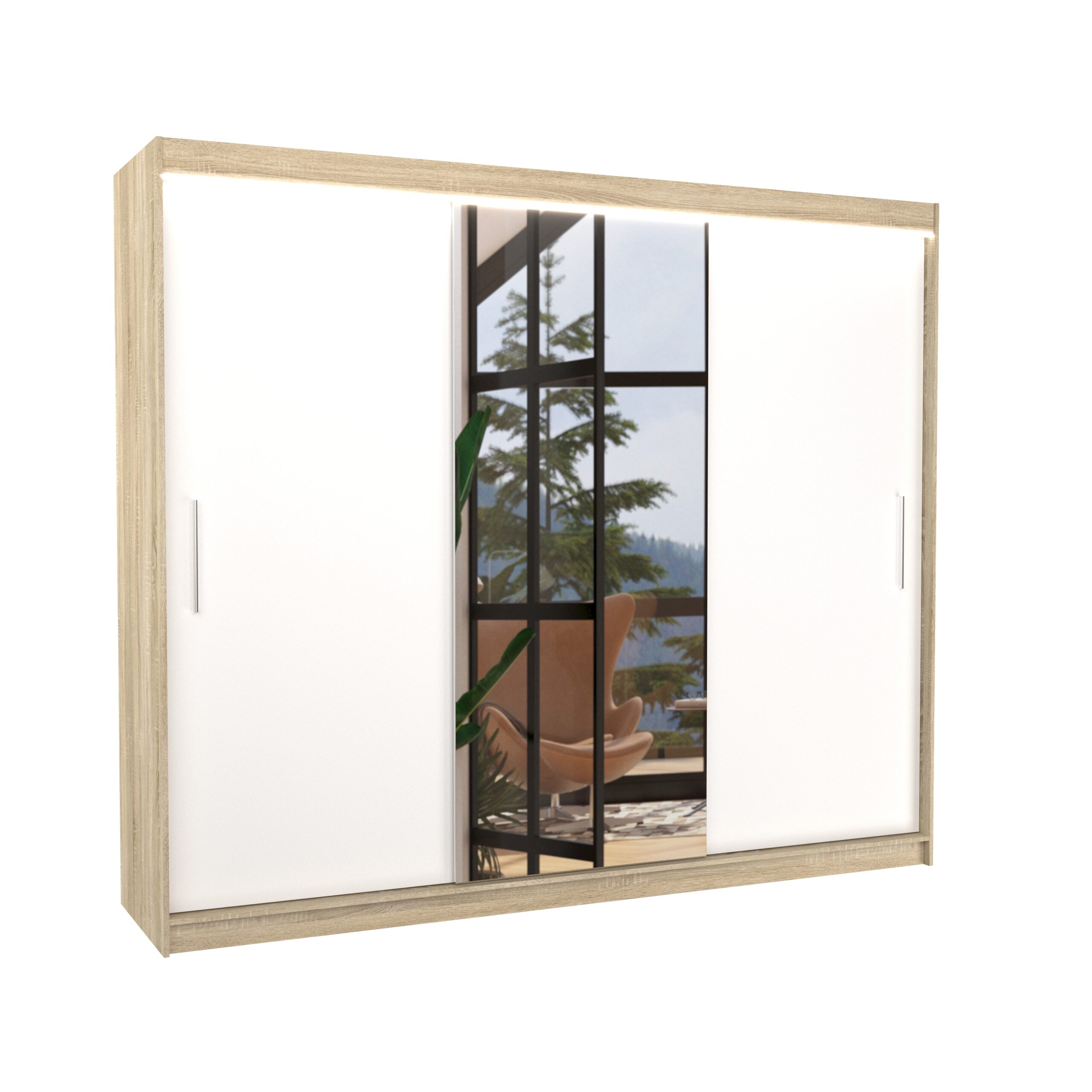 Tolóajtós szekrény tükörrel és LED világítással DENIS 250 - Image 2