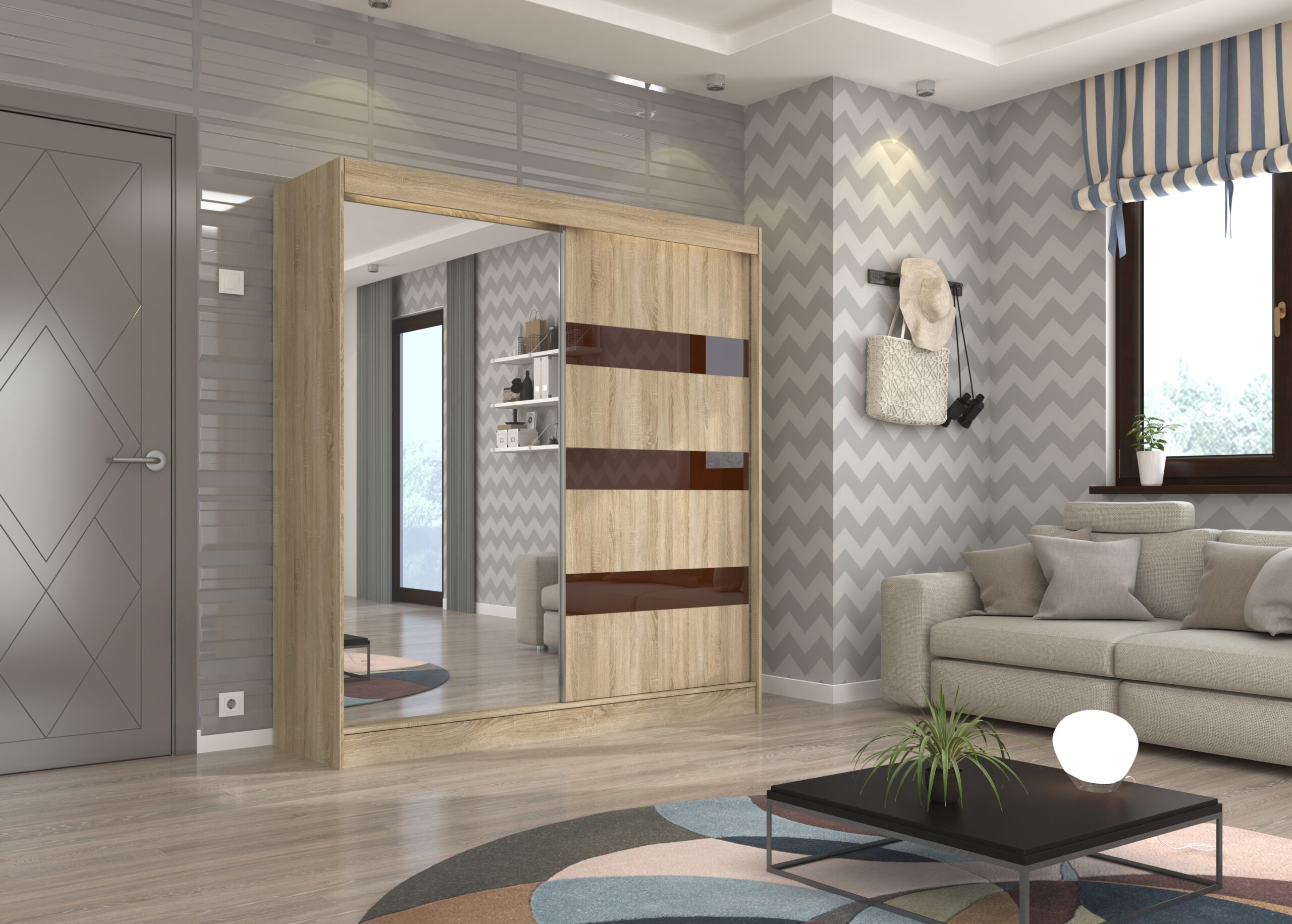 Tolóajtós szekrény tükörrel és lacobellel TOURA